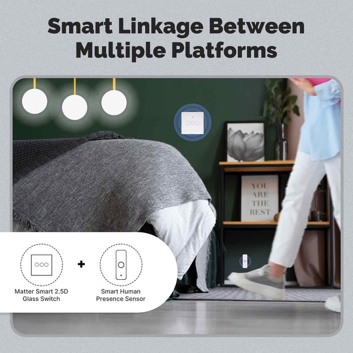 Tuya Matter WiFi Smart Light Switch 2.5D Glass Panel Neutral Wire Required EU Version