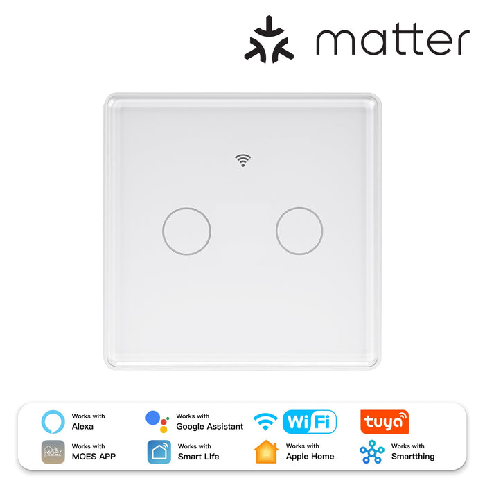 Tuya Matter WiFi Smart Light Switch 2.5D Glass Panel Neutral Wire Required EU Version