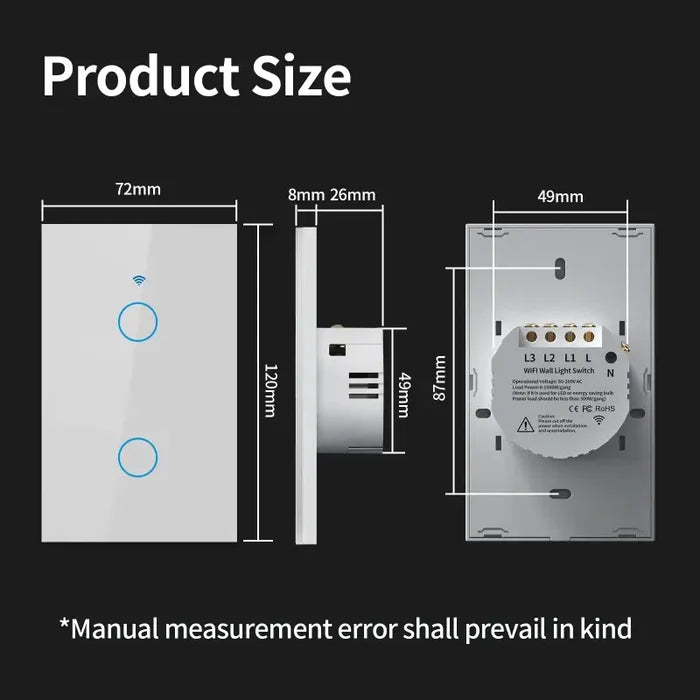 The product is shown with the product size and measurements