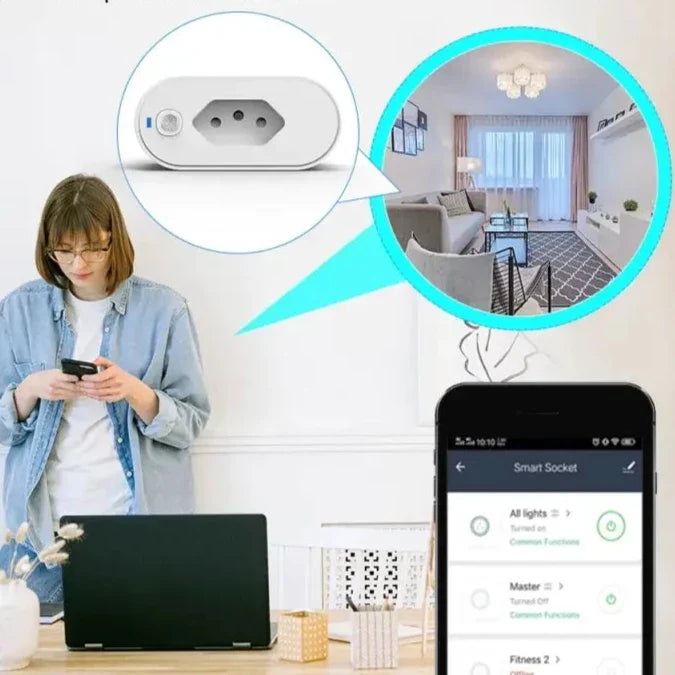 A woman is using her phone to control the temperature of her room
