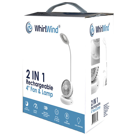 Whirlwind 4" Rechargeable Desk Fan With Lamp