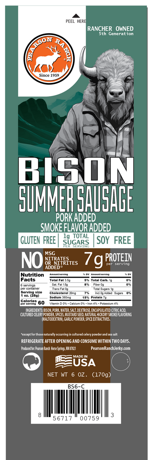 Wholesale Bison Summer Sausage 6oz - (order in EACH quantities)