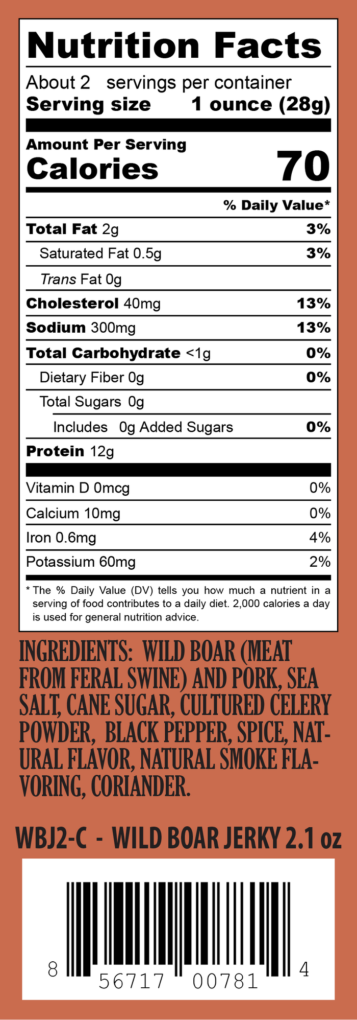 Wholesale Wild Boar Jerky 2.1oz - (order in EACH quantities)