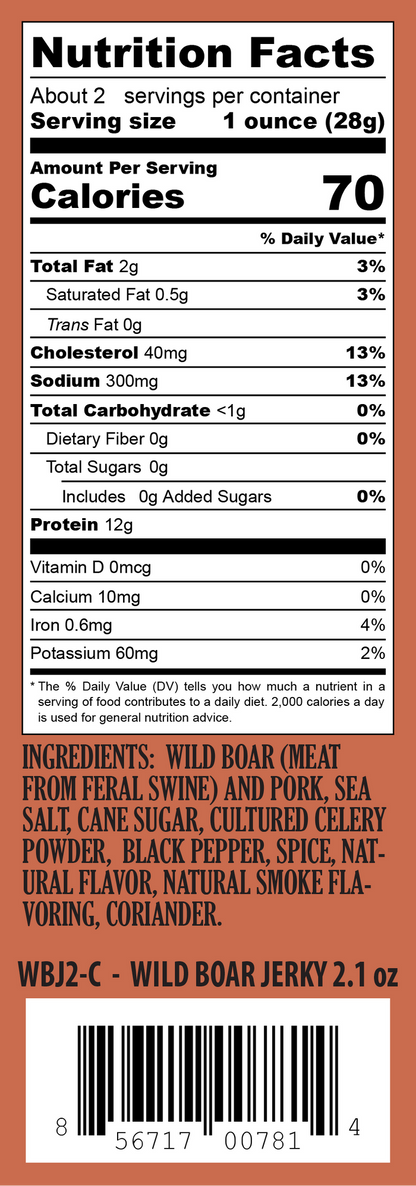 Wholesale Wild Boar Jerky 2.1oz - (order in EACH quantities)