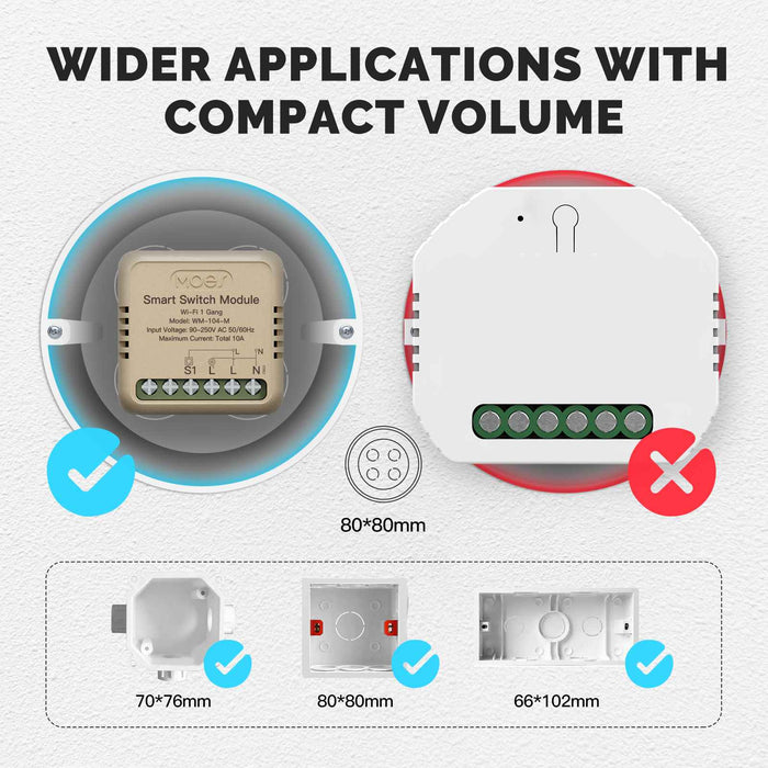 WiFi Mini DIY Smart Light Switch Module Relay Timer 1/2 Gang - MOES