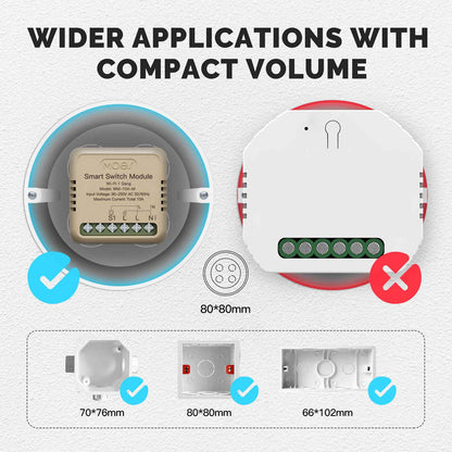 WiFi Mini DIY Smart Light Switch Module Relay Timer 1/2 Gang - MOES