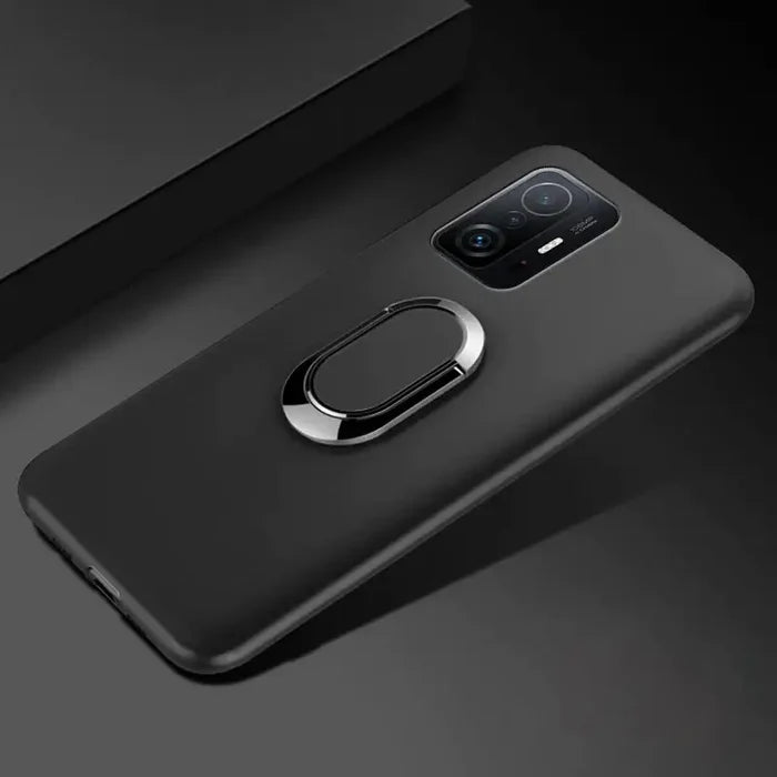 The back of a black phone with a camera on it