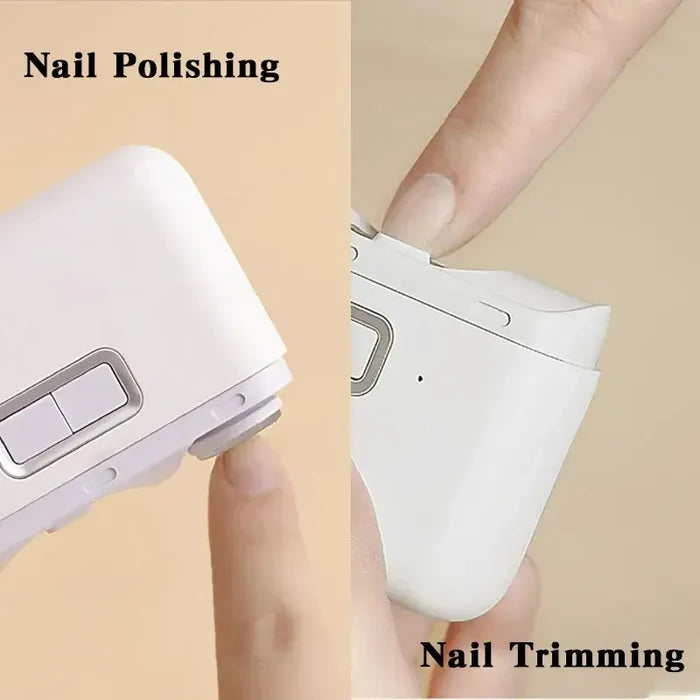 A hand holding a white device with a finger