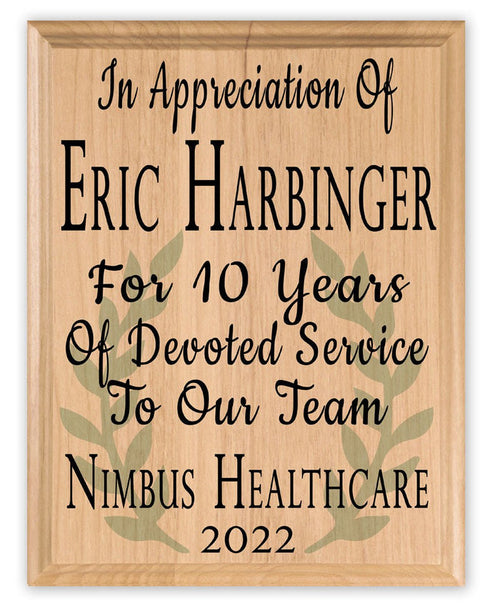 Custom Plaque Years of Service Recognition - Solid Wood - 11in x 8.5in - Broad Bay Personalized Gifts Shipped Fast