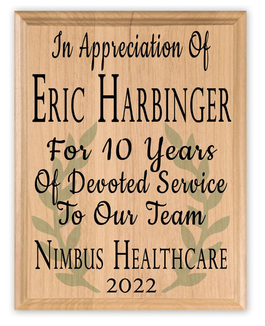 Custom Plaque Years of Service Recognition - Solid Wood - 11in x 8.5in - Broad Bay Personalized Gifts Shipped Fast