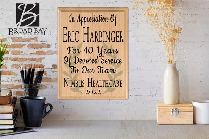 Custom Plaque Years of Service Recognition - Solid Wood - 11in x 8.5in - Broad Bay Personalized Gifts Shipped Fast