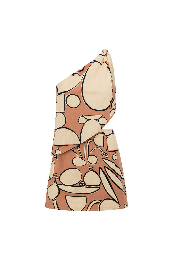 Orange Barrosa Print One Shoulder Mini Zello Dress